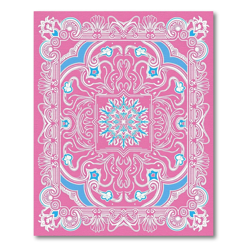 Vibrant Pink Blue Floral Medallion Rug