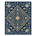 Golden Navy Fish Floral Medallion Rug