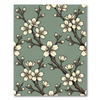 Elegant Sage Green Cherry Blossom Branch Rug