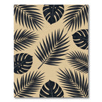 Dark Tropical Leaf Beige Botanical Rug
