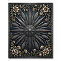 Ornate Charcoal Flower Feather Emblem Rug