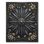 Ornate Charcoal Flower Feather Emblem Rug