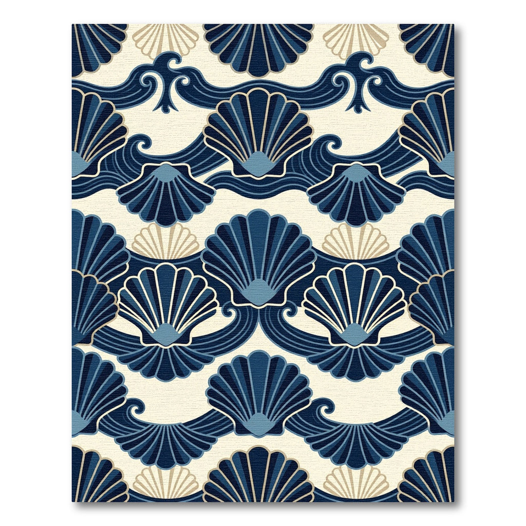 Art Deco Navy Scallop Wave Shell Rug