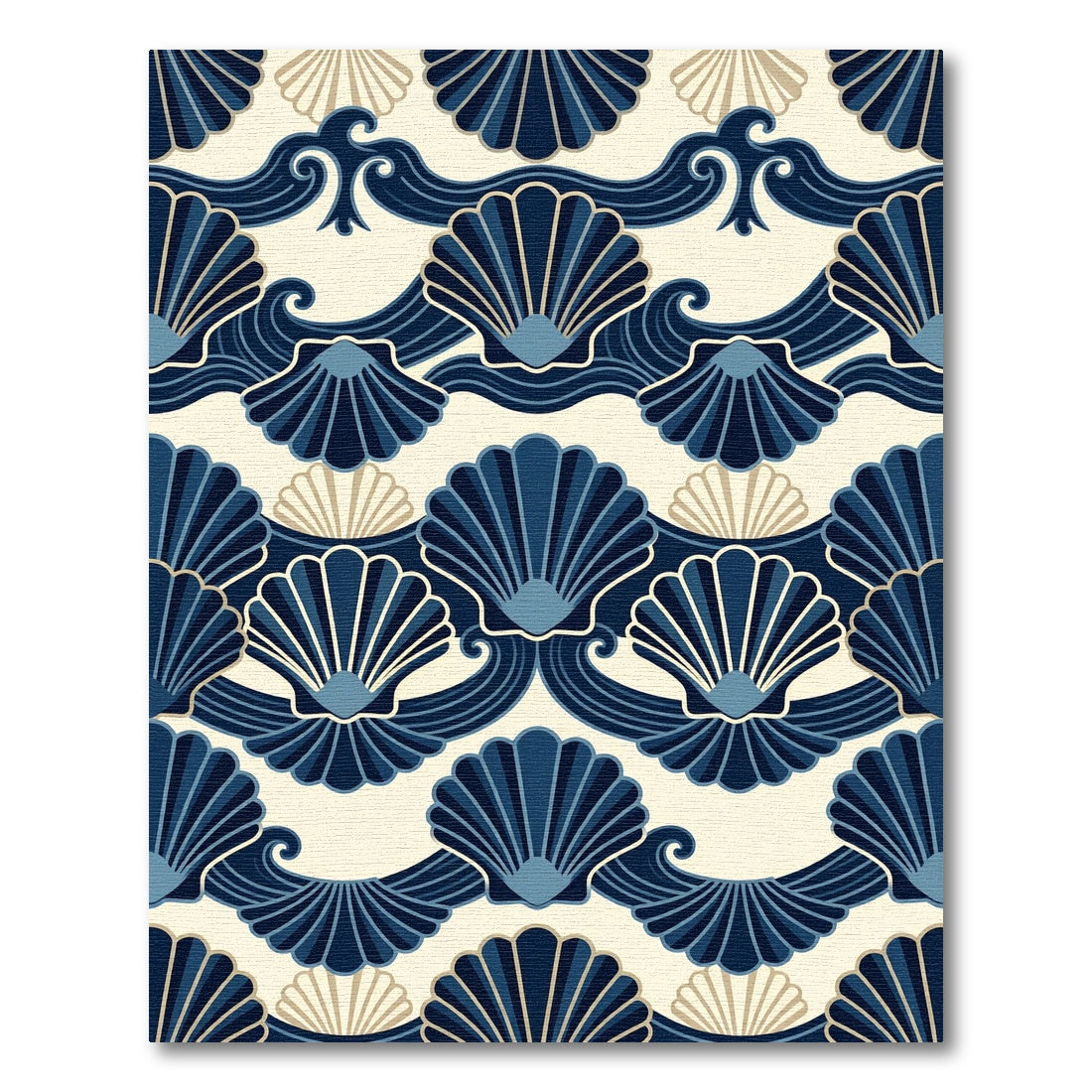 Art Deco Navy Scallop Wave Shell Rug