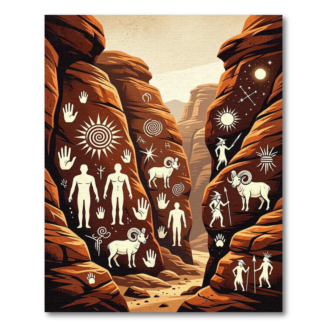 Earthy Canyon Petroglyph Ancient Cave Art Rug
