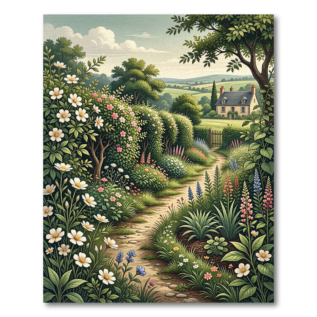 Enchanted English Cottage Garden Landscape Rug
