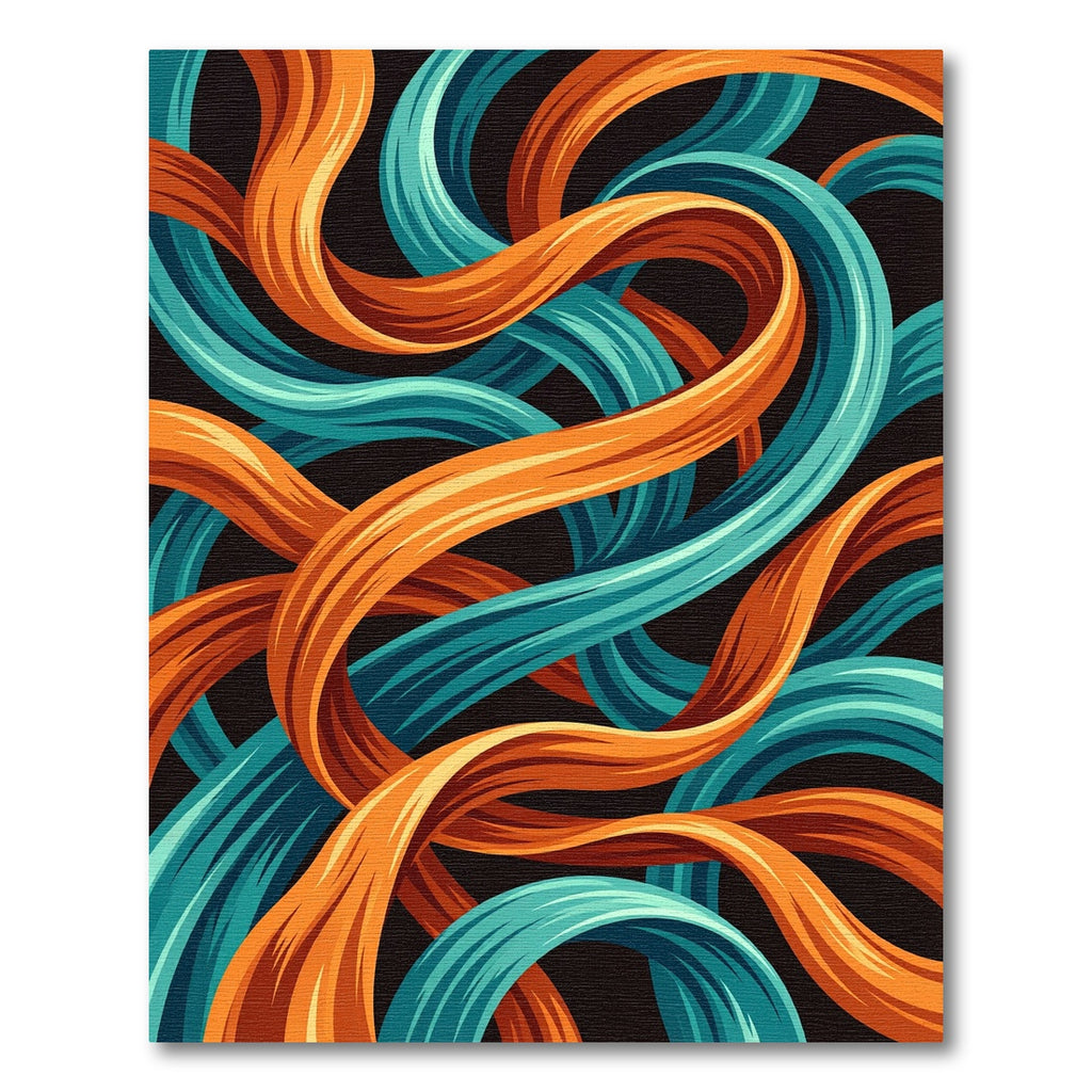 Vibrant Teal and Orange Flowing Ribbons Rug