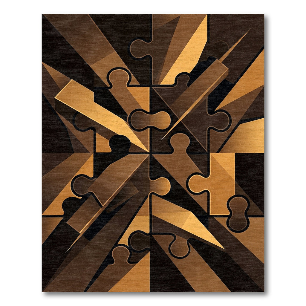 Golden Brown Puzzle Piece Composition Rug