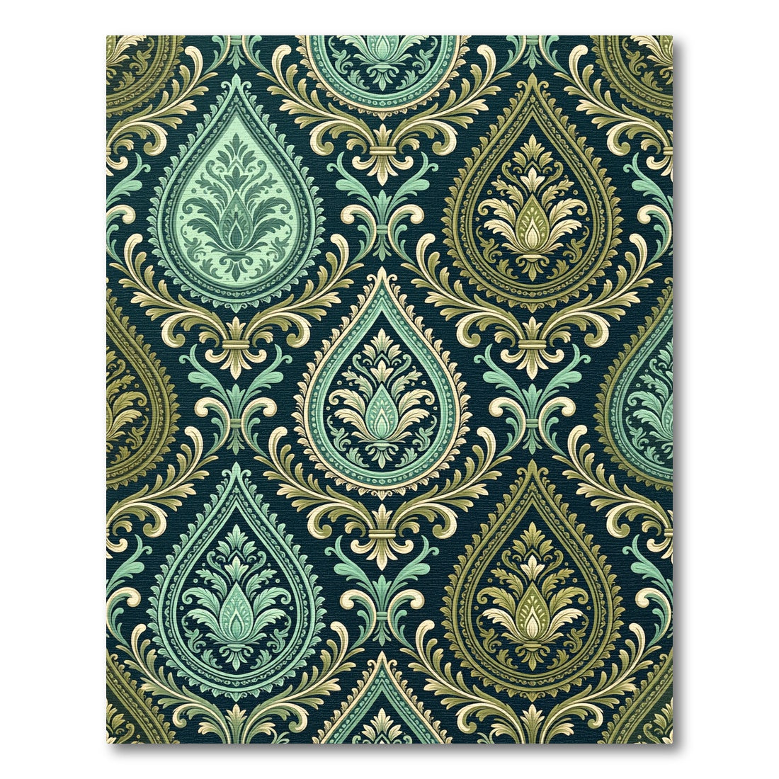 Teal Gold Damask Floral Medallion Rug