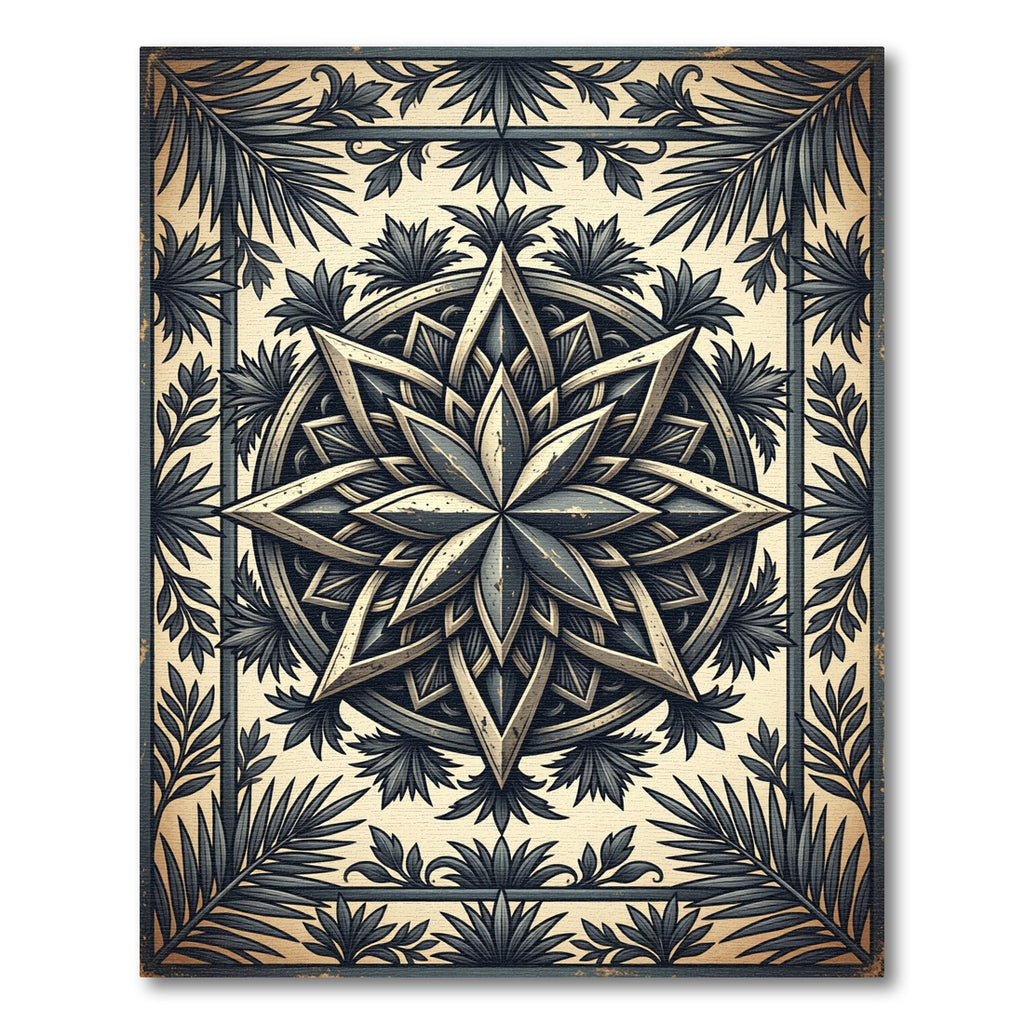 Vintage Charcoal Medallion Botanical Star Rug