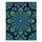 Vibrant Peacock Feather Blue Mandala Rug