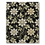 Cream Floral Vine Black Canvas Rug