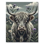 Highland Cow with Thistle Floral Art Rug