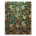 Ornate Golden Currency Filigree Deep Teal Rug