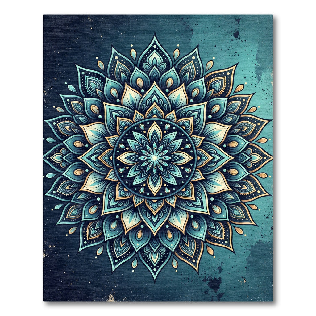 Teal Gold Ornate Celestial Mandala Rug