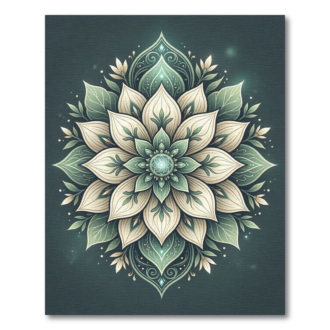 Ethereal Sage Teal Lotus Medallion Rug
