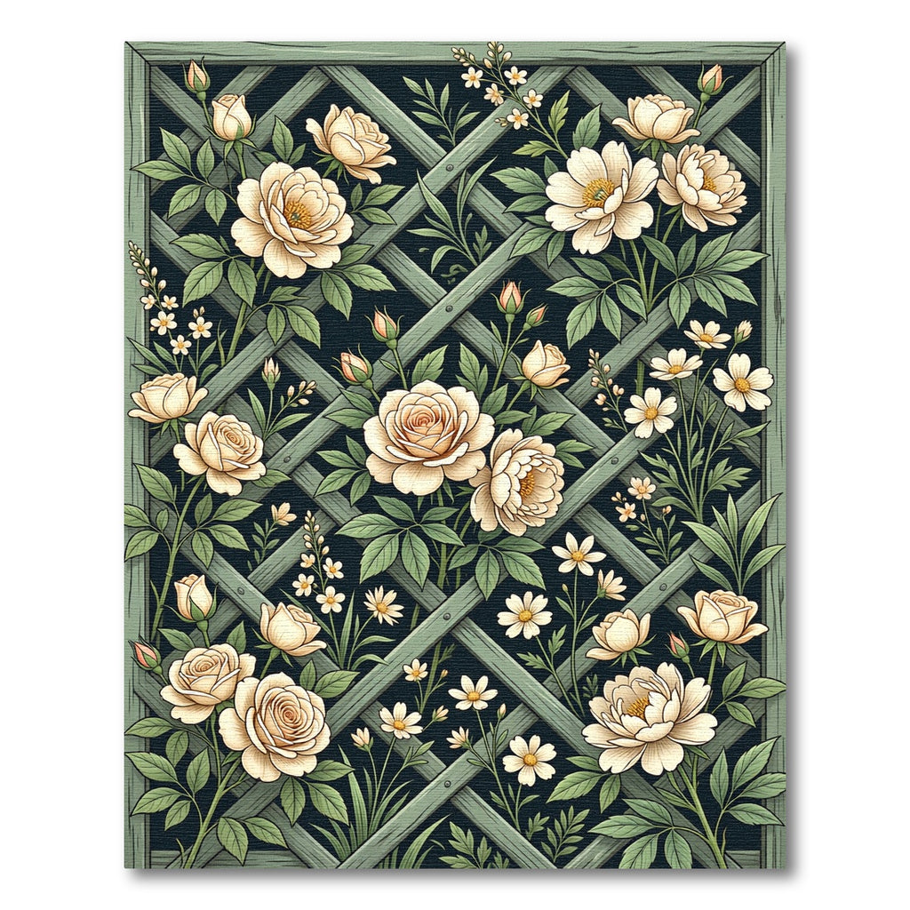 Cream Peony Trellis Botanical Art Rug