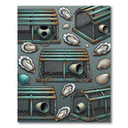 Coastal Teal Lobster Trap Oyster Illustration Rug