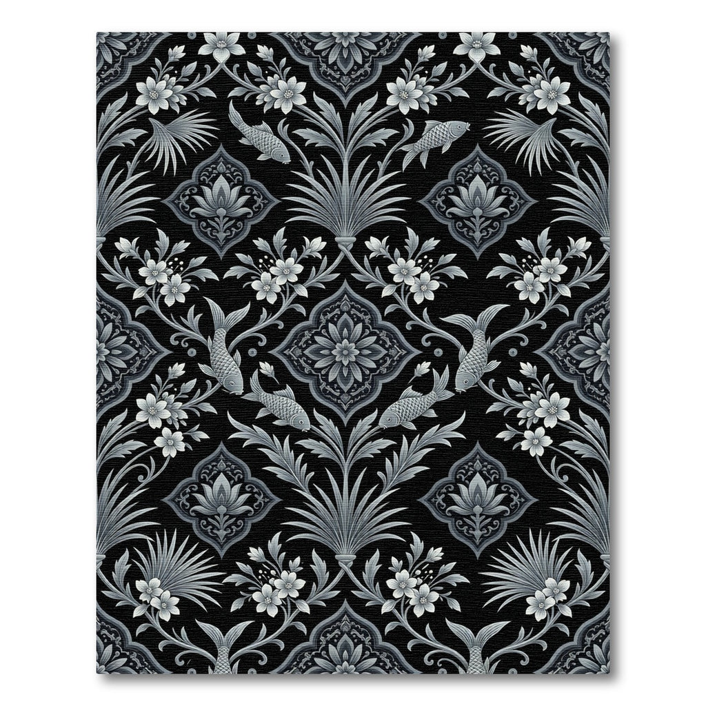 Monochromatic Floral Fish Lattice Rug