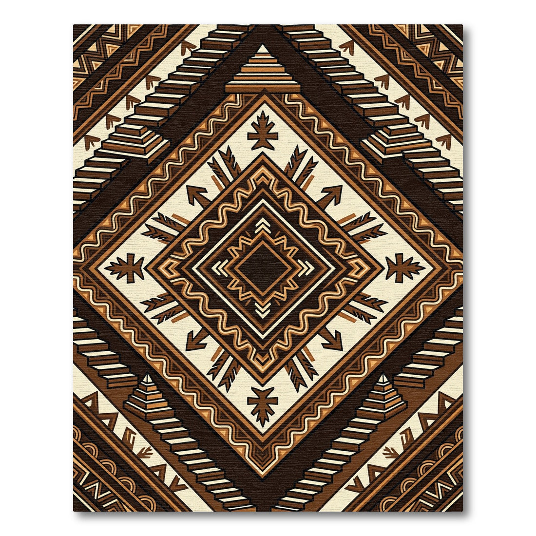 Earthy Geometric Aztec Staircase Medallion Rug
