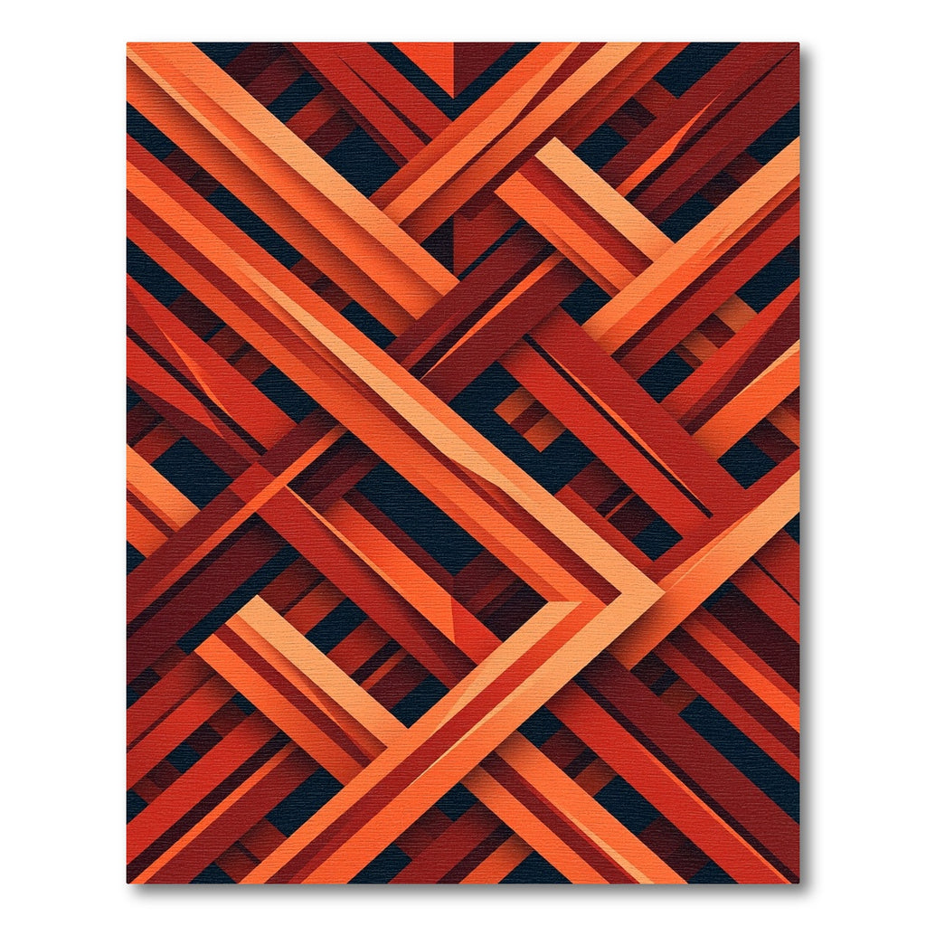 Geometric Intersecting Crimson Amber Linear Art Rug