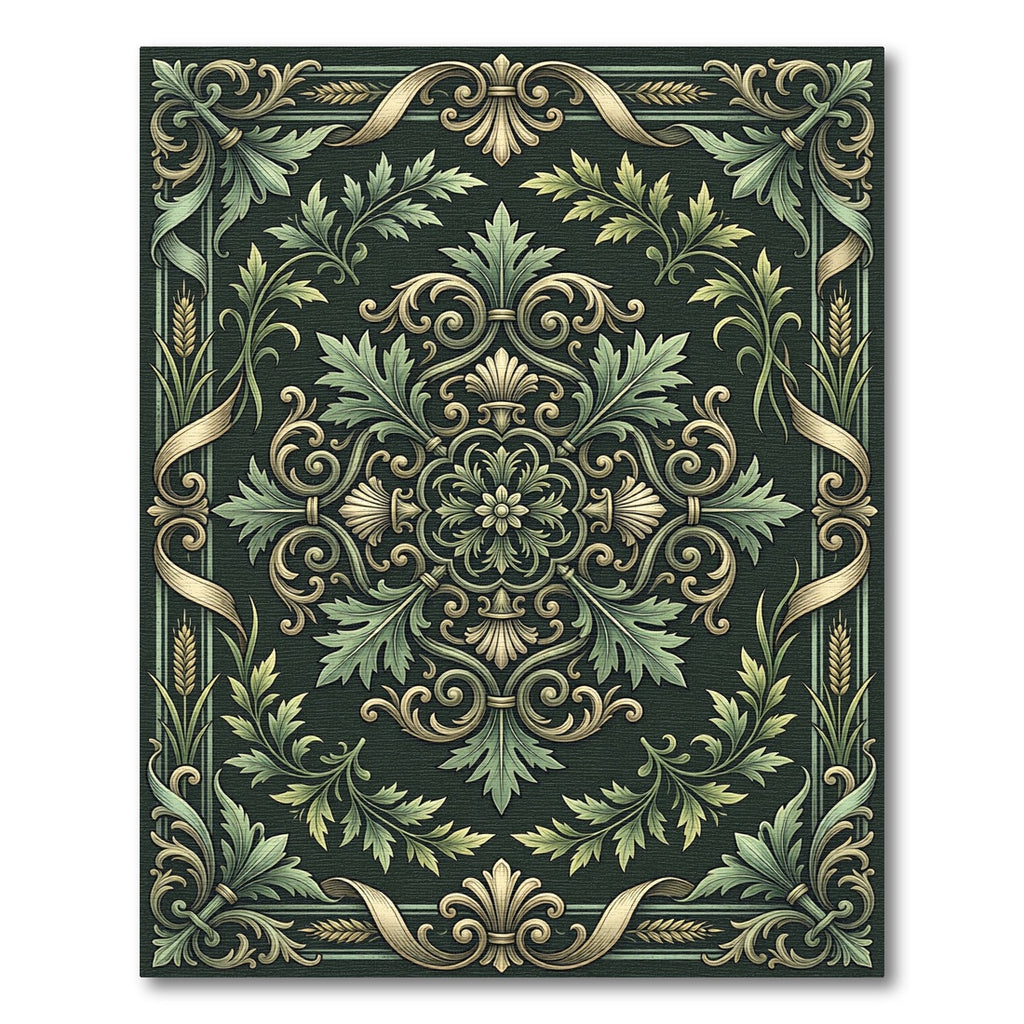 Dark Sage Ethereal Acanthus Foliage Flourish Rug