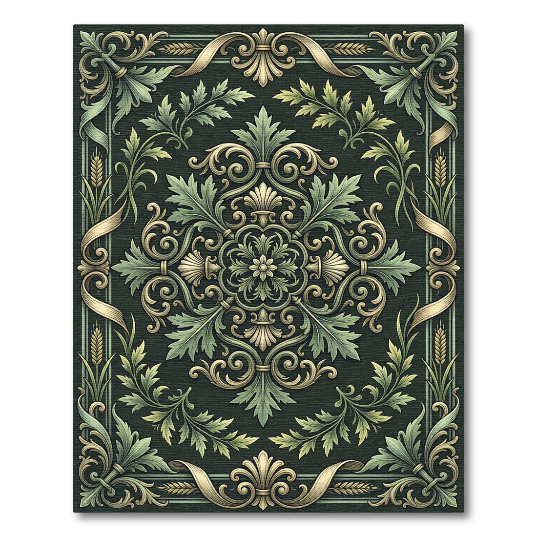Dark Sage Ethereal Acanthus Foliage Flourish Rug
