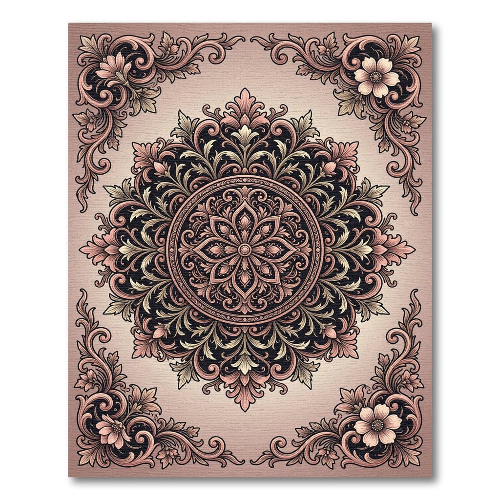 Vintage Floral Scrollwork Medallion Rug