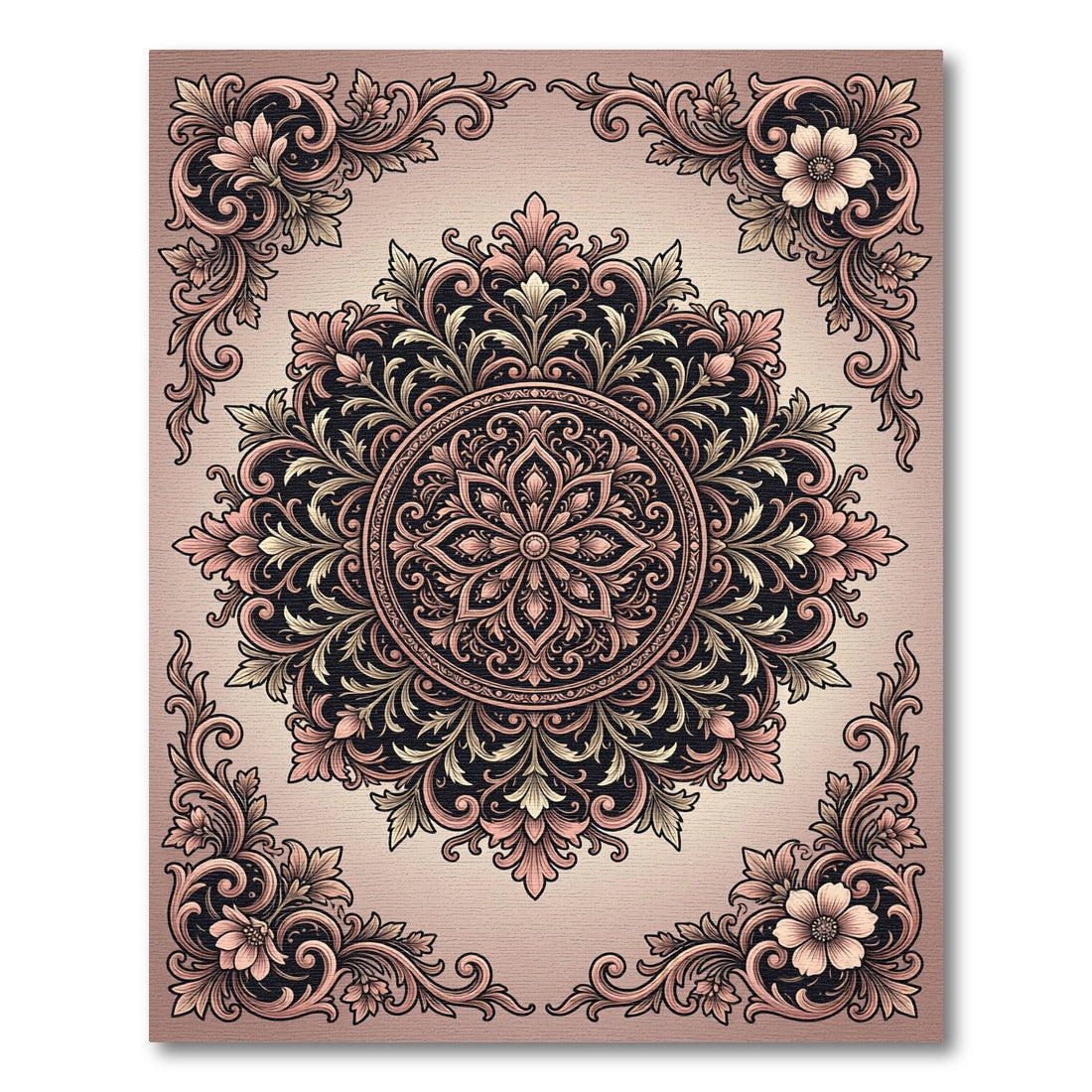 Vintage Floral Scrollwork Medallion Rug