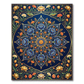 Elegant Navy Floral Gold Medallion Art Rug