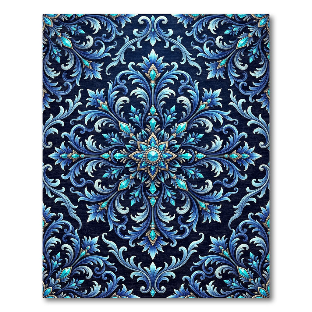 Deep Blue Jewel Accented Floral Rug