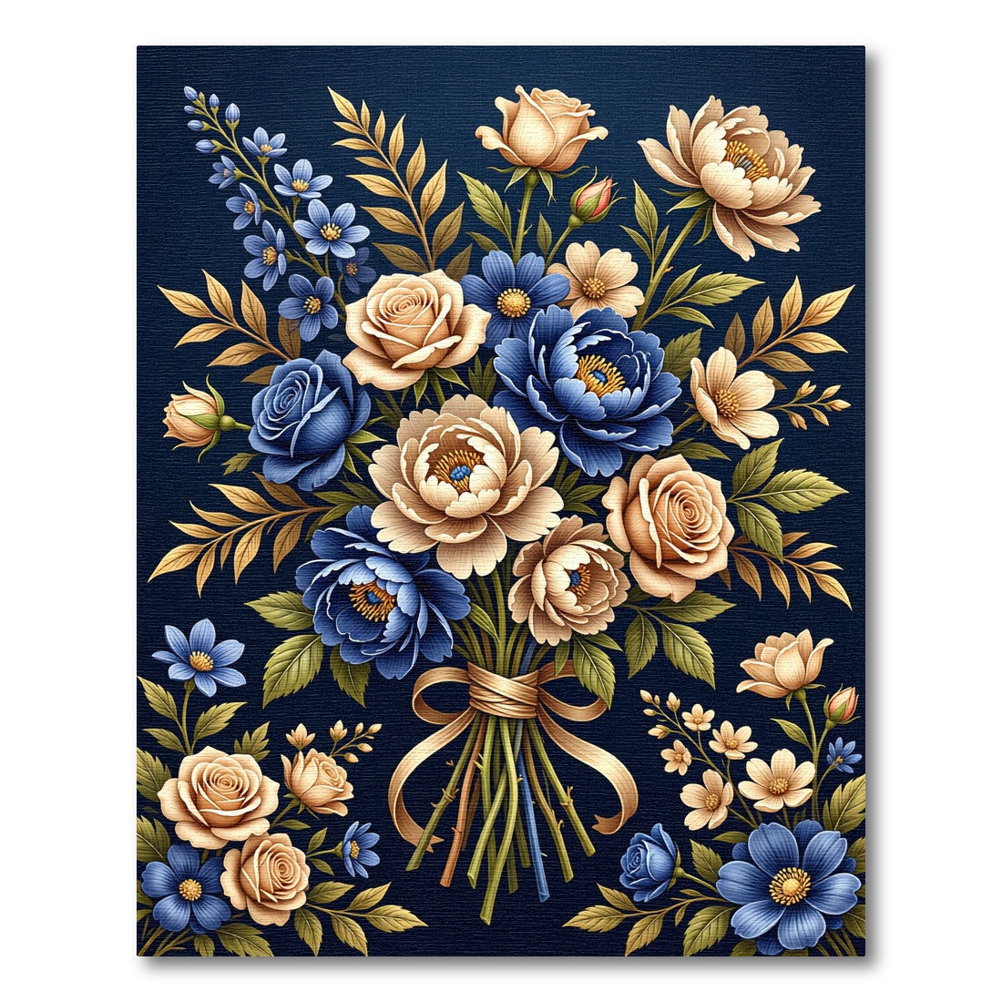 Elegant Navy Floral Bouquet Illustration Rug