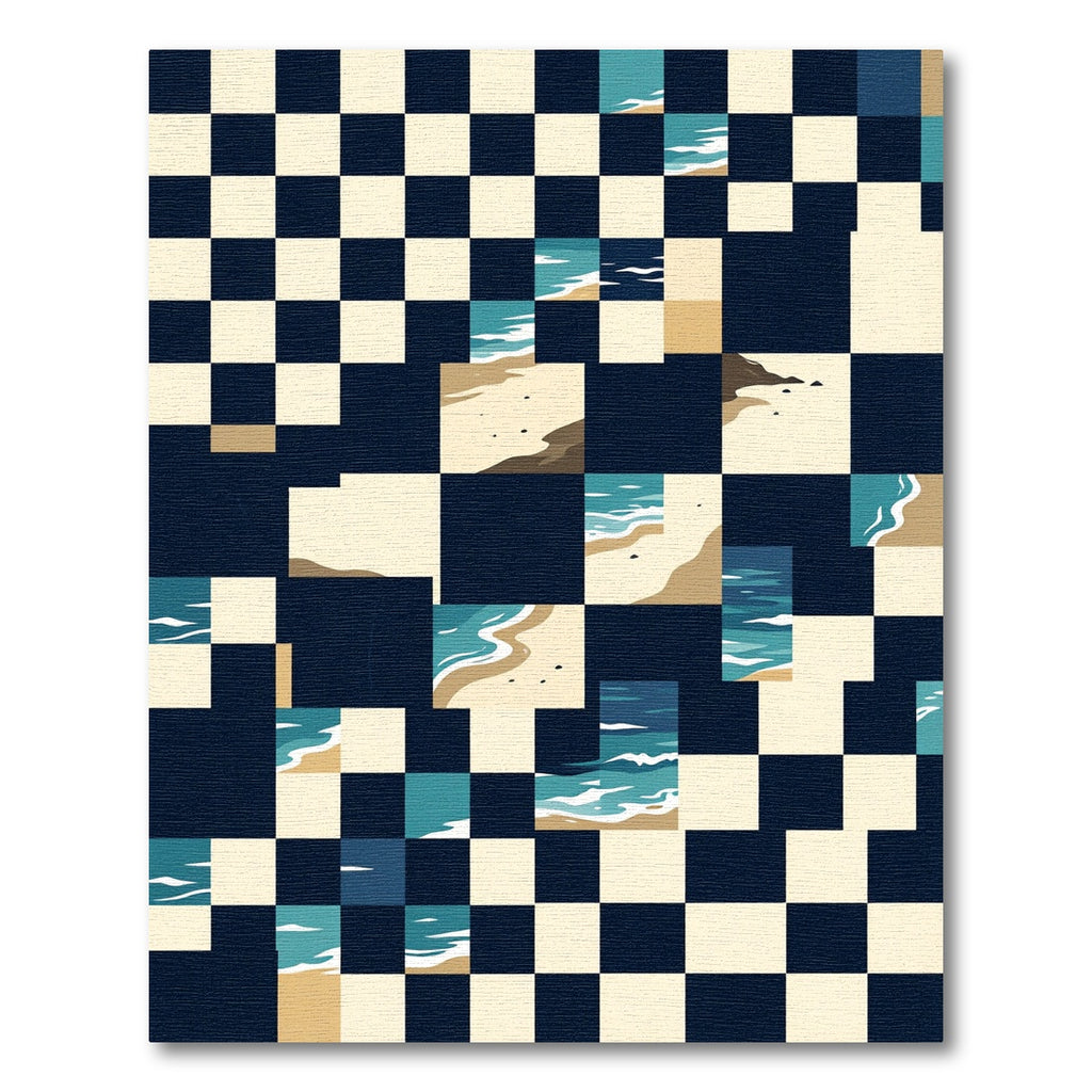 Abstract Ocean Tide Checkered Grid Rug