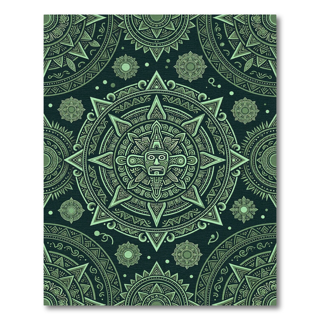 Green Sun God Medallion Mandala Rug