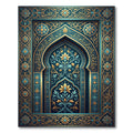 Ornate Teal Gold Floral Arch Tapestry Rug