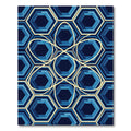 Modern Deep Blue Geometric Hexagon Flow Rug