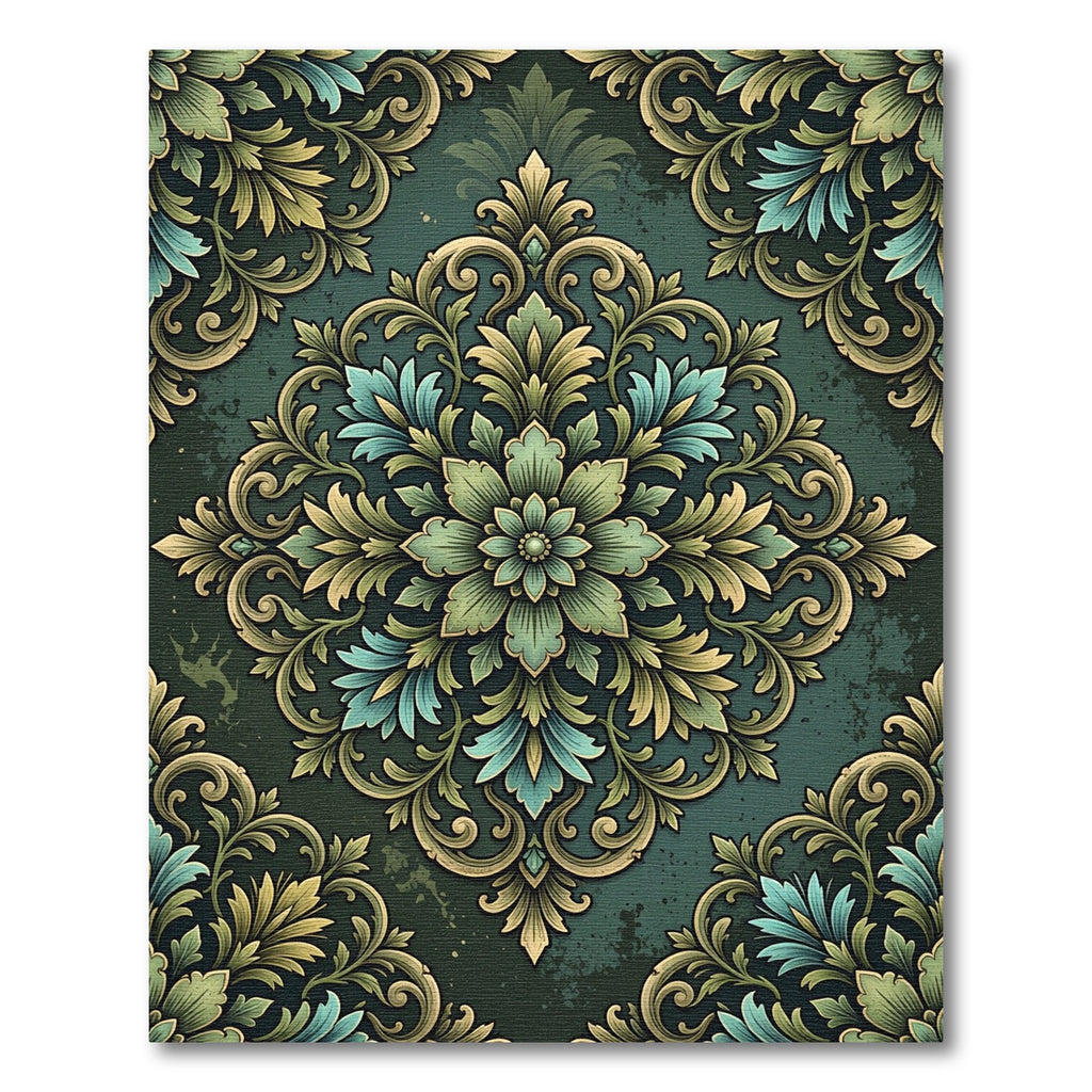 Emerald Teal Floral Medallion Rug