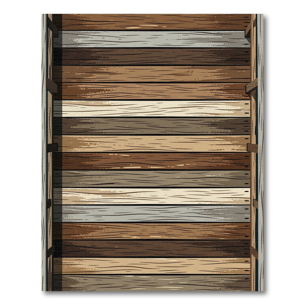 Rustic Wood Plank Horizontal Stripes Rug
