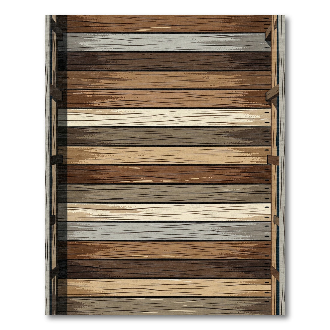 Rustic Wood Plank Horizontal Stripes Rug