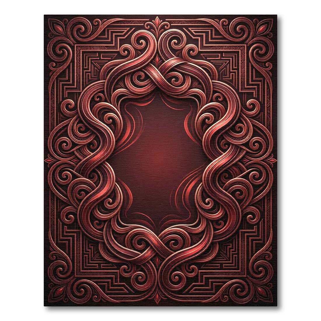 Crimson Swirl Scrollwork Frame Rug