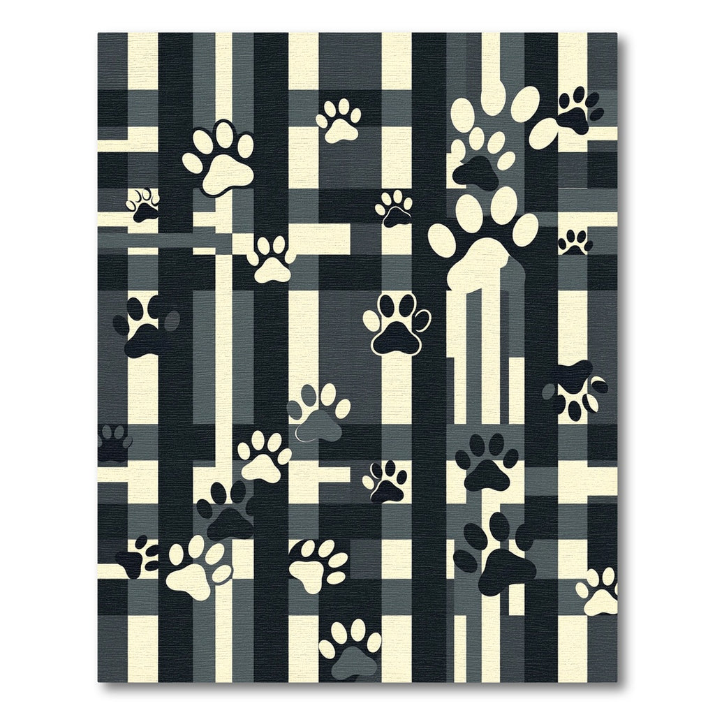 Monochrome Plaid Paw Print Rug