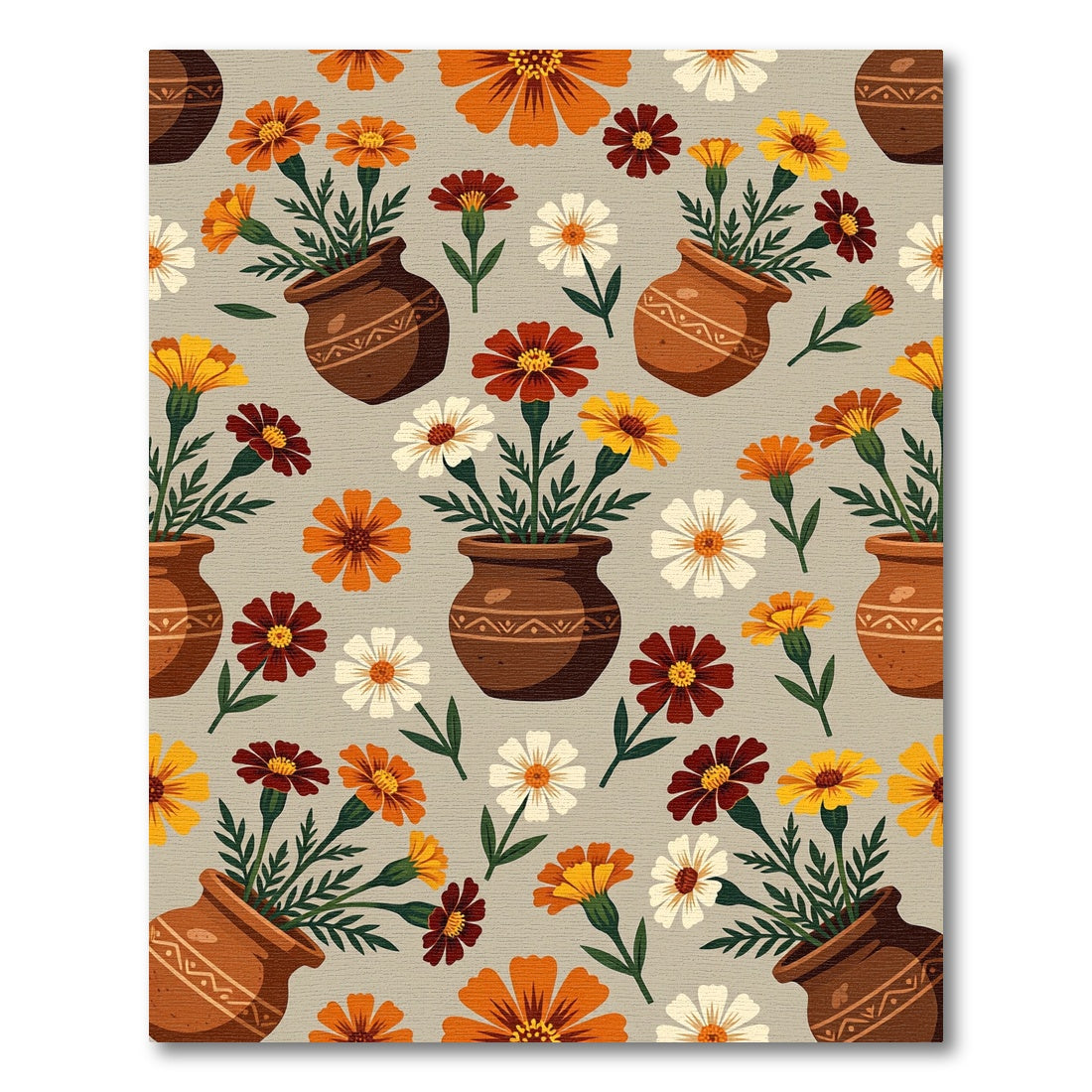 Earthy Marigold Vase Floral Repeat Rug