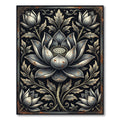 Ornate Monochrome Lotus Floral Illustration Rug