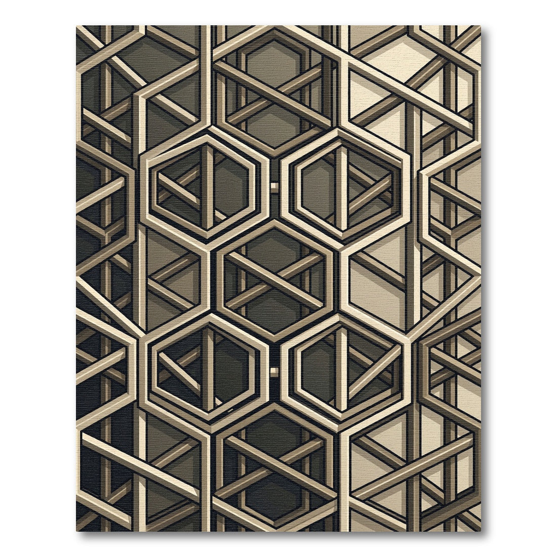 Sophisticated Neutral Geometric Hexagon Grid Rug
