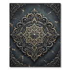 Ornate Antique Gold Silver Filigree Medallion Rug