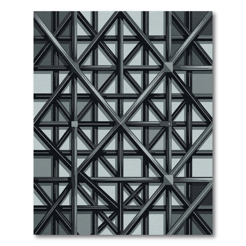 Industrial Gray Geometric Steel Structural Rug
