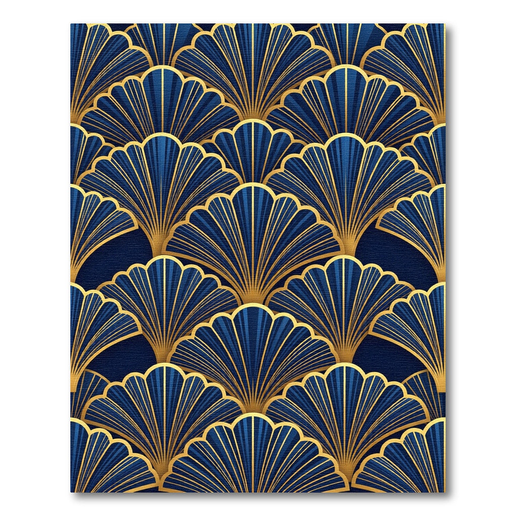 Gold Art Deco Fan Midnight Blue Rug