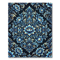 Blue Floral Damask Ornate Medallion Rug