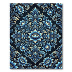 Blue Floral Damask Ornate Medallion Rug