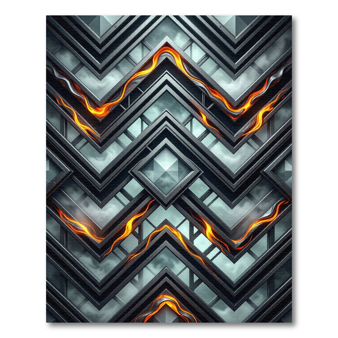 Metallic Chevron Lava Industrial Geometric Rug